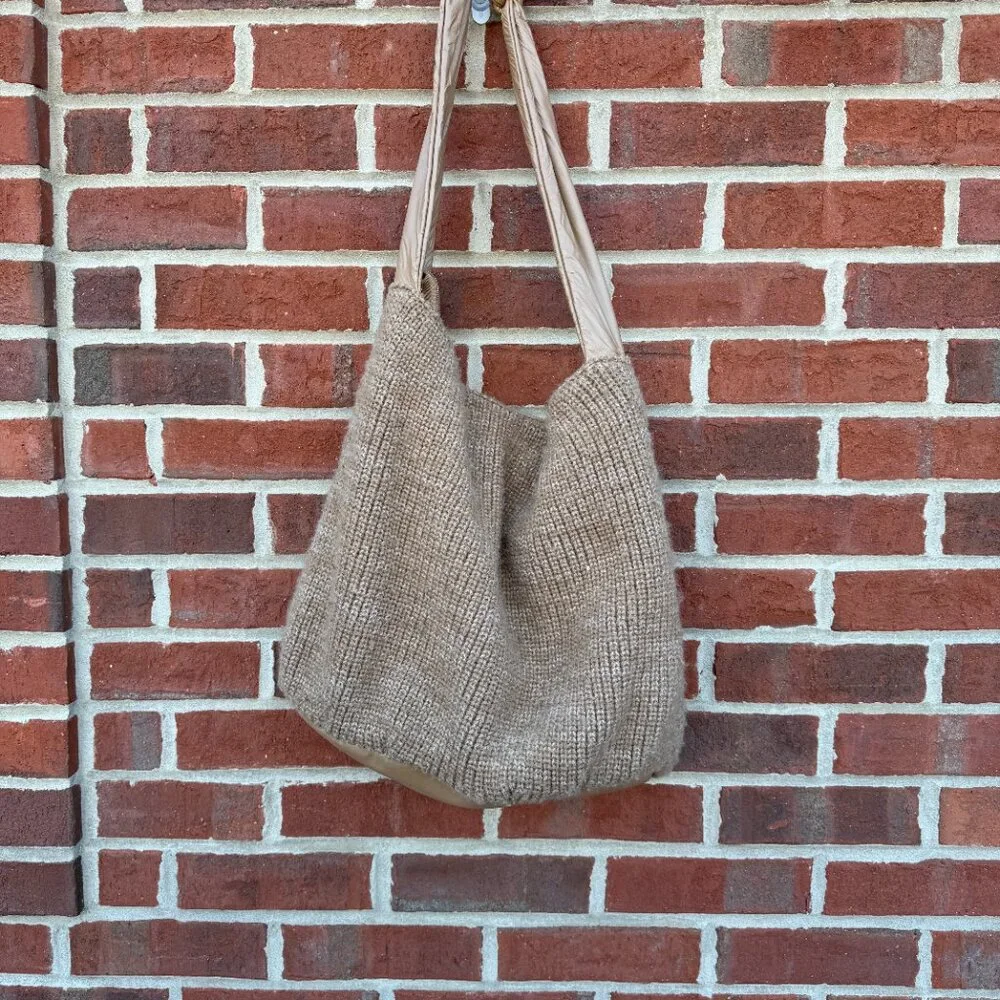 Aldo Hobo Purse Brown Knit Faux Crinkle Leather Shoulder Strap Boho